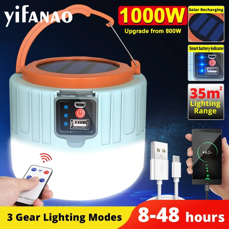 LED Solarleuchte Outdoor Camping Licht USB Aufladbar Laterne Akku Zelt Lampe