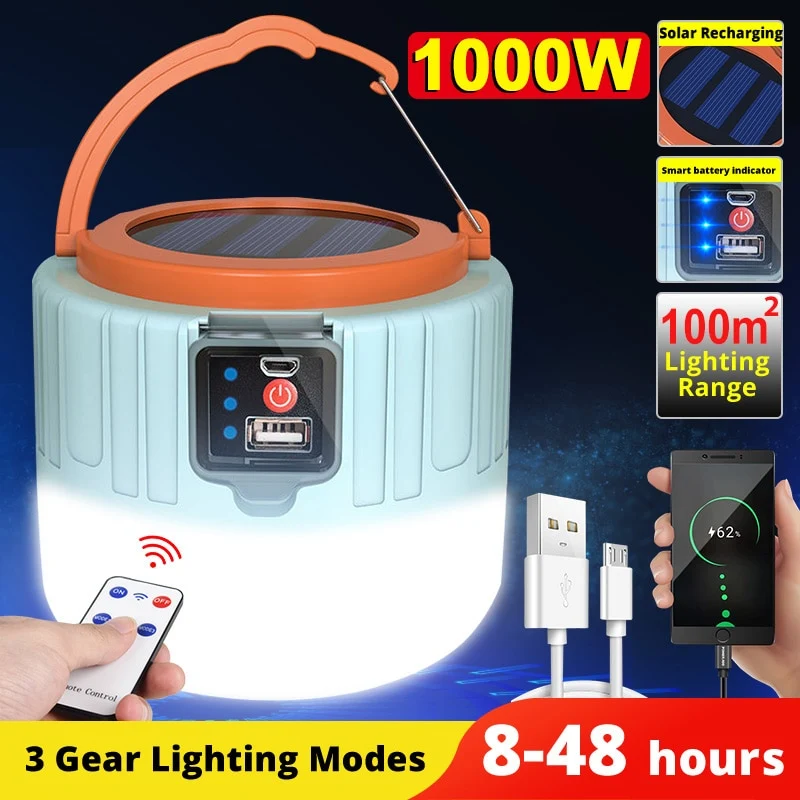 LED Solarleuchte Outdoor Camping Licht USB Aufladbar Laterne Akku Zelt Lampe
