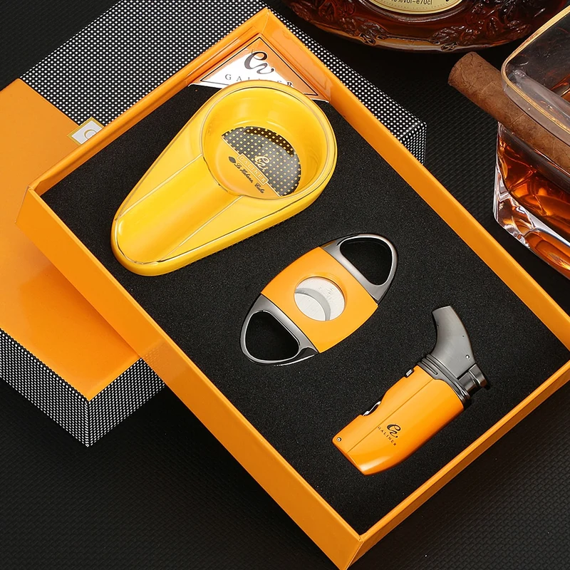 GALINER Reise Aschenbecher Zigarrenschneider Torch Jet Flame Feuerzeug Set Mit Box