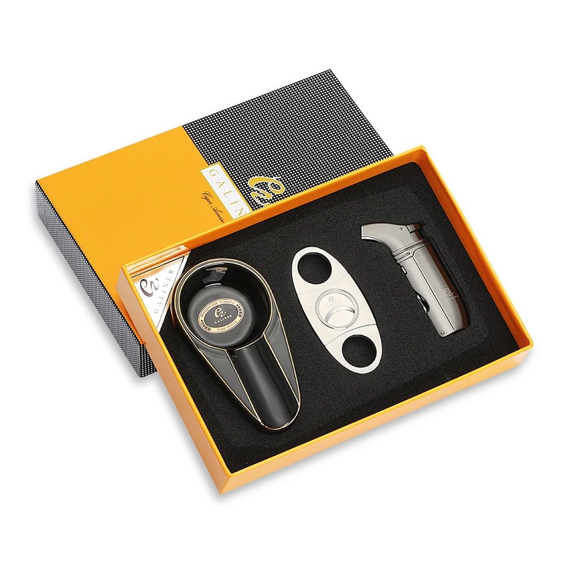 GALINER Reise Aschenbecher Zigarrenschneider Torch Jet Flame Feuerzeug Set Mit Box
