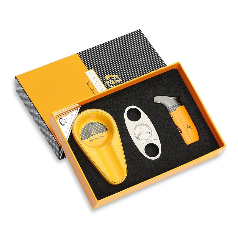 GALINER Reise Aschenbecher Zigarrenschneider Torch Jet Flame Feuerzeug Set Mit Box