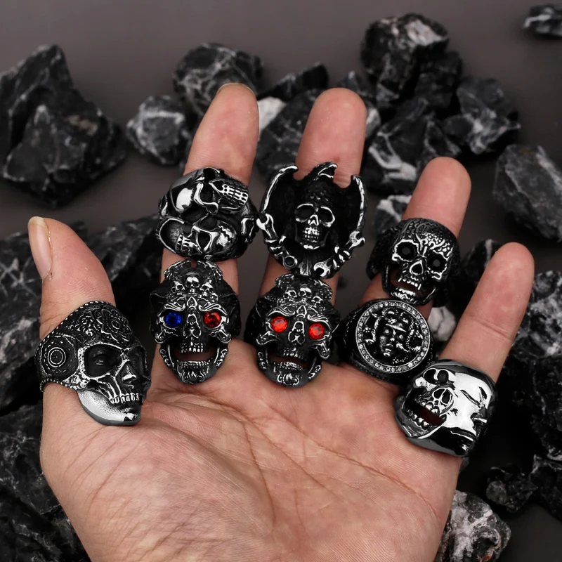 Edelstahl Herren & Damen Biker Rocker Spinning Ring Silber Skull Gothic