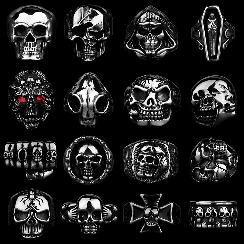 Edelstahl Herren & Damen Biker Rocker Spinning Ring Silber Skull Gothic