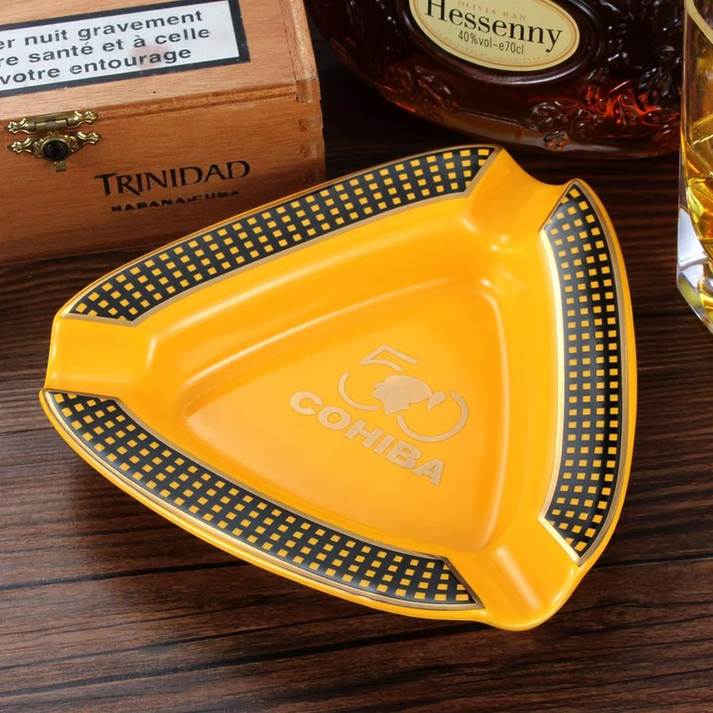 COHIBA Keramik Zigarren Aschenbecher Tragbarer für 3 Zigarrenschlit Mit Geschenkbox
