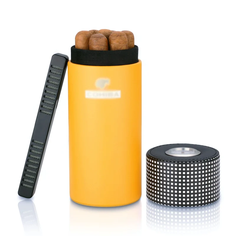 COHIBA Leder Reise Humidor Zigarre Box Zeder Holz Tragbare für 5 Zigarren Luftbefeuchter Hygrometer