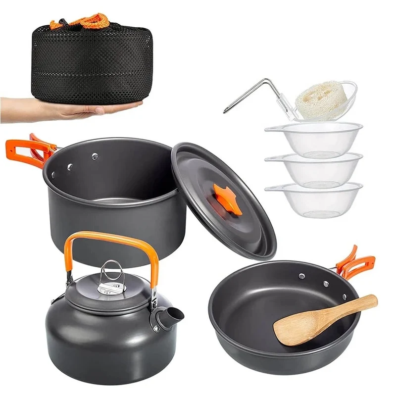 1-3 Person Camping Kochgeschirr Kochtopf Outdoor-Töpfe Bratpfanne Kettle Kit