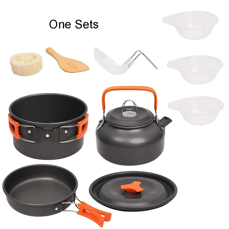 1-3 Person Camping Kochgeschirr Kochtopf Outdoor-Töpfe Bratpfanne Kettle Kit