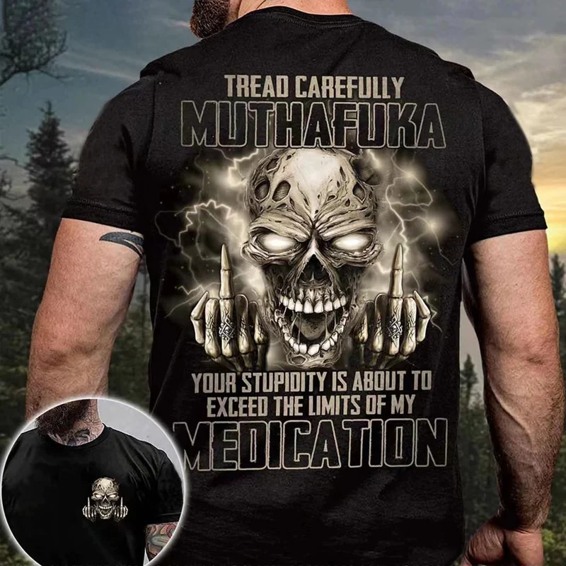 Herren Metal Skull 3D T-Shirt Rundhals Unisex Sommer Streetwear