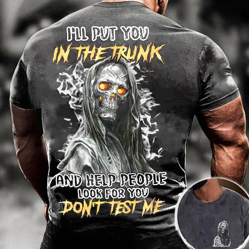 Herren Metal Skull 3D T-Shirt Rundhals Unisex Sommer Streetwear