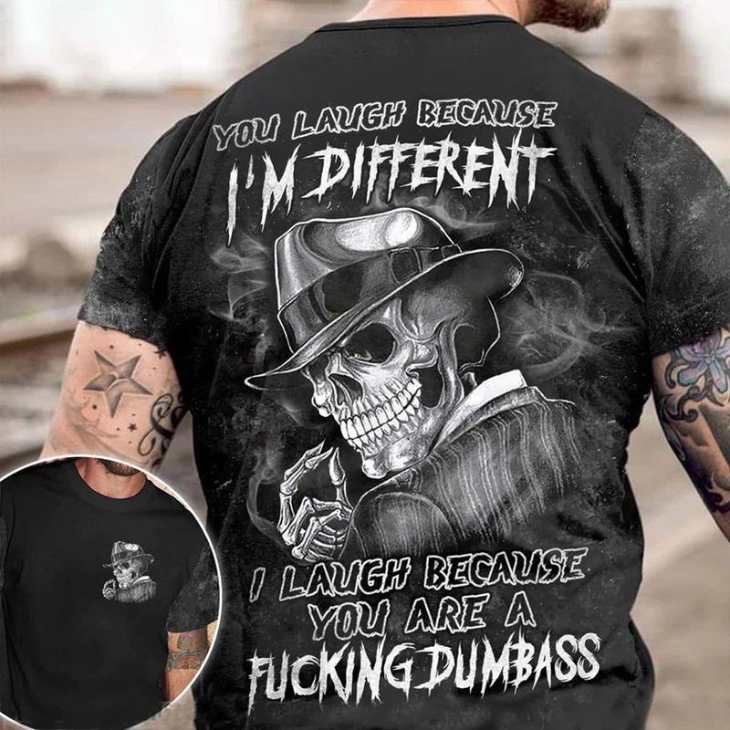 Herren Metal Skull 3D T-Shirt Rundhals Unisex Sommer Streetwear