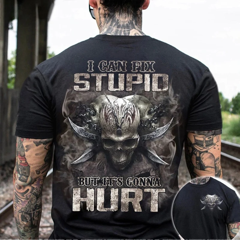 Herren Metal Skull 3D T-Shirt Rundhals Unisex Sommer Streetwear
