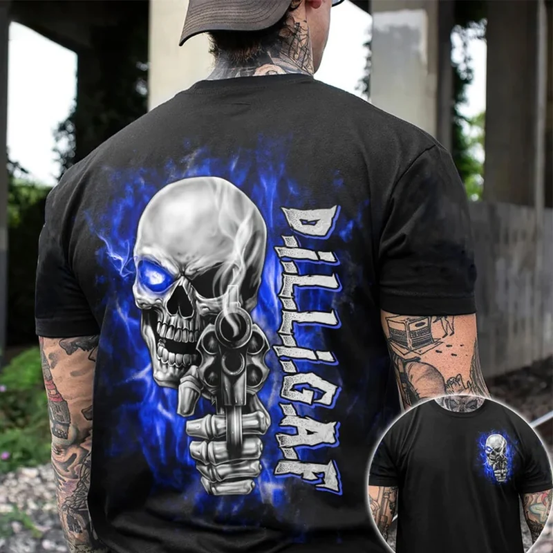 Herren Metal Skull 3D T-Shirt Rundhals Unisex Sommer Streetwear