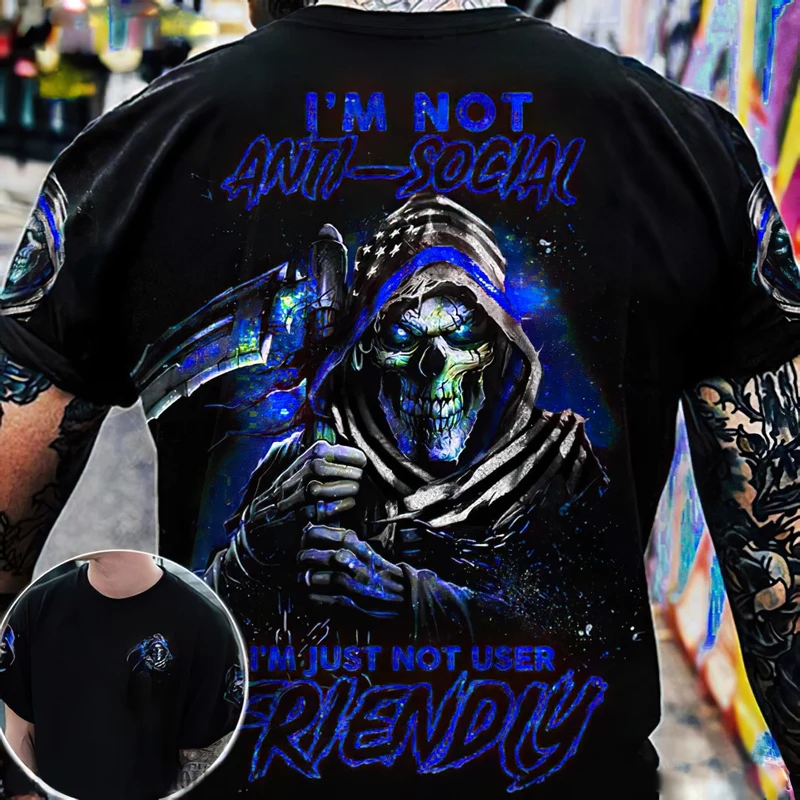 Herren Metal Skull 3D T-Shirt Rundhals Unisex Sommer Streetwear
