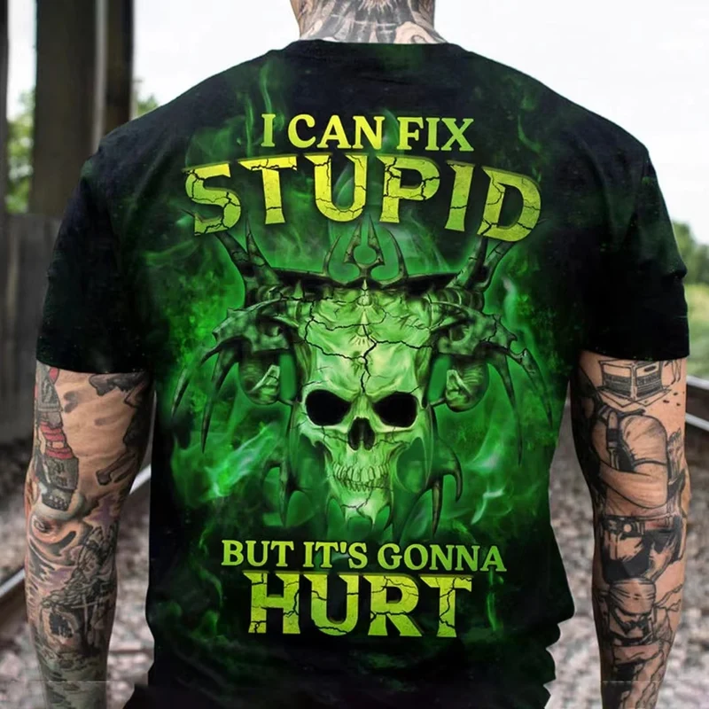 Herren Metal Skull 3D T-Shirt Rundhals Unisex Sommer Streetwear
