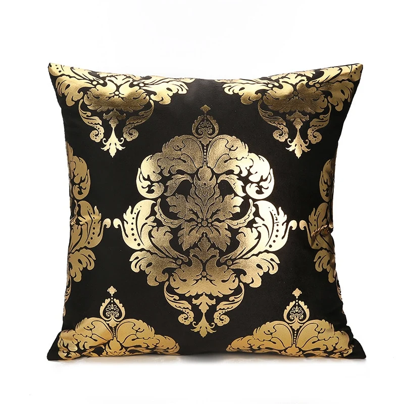 Kissenbezug Goldfolie bedruckt schwarz - gold seidig superweich 45cm x45cm NEU