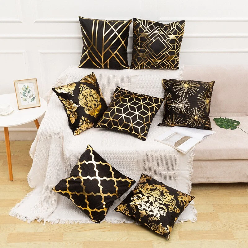 Kissenbezug Goldfolie bedruckt schwarz - gold seidig superweich 45cm x45cm NEU
