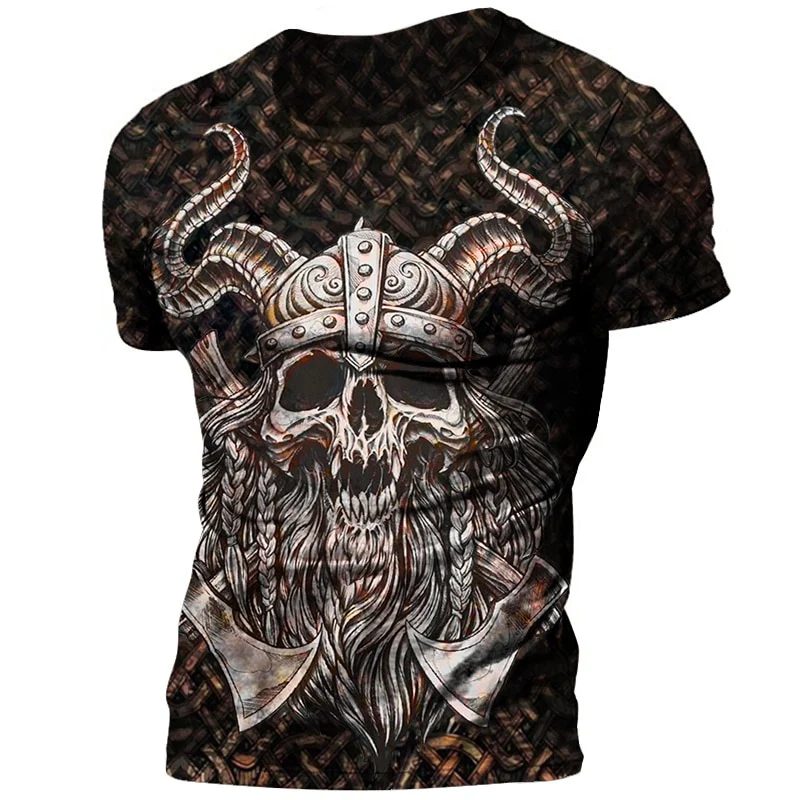 Vikings Herren Tattoo 3D T-Shirt Rundhals Unisex Sommer Streetwear