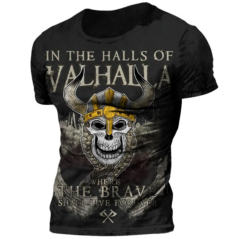 Vikings Herren Tattoo 3D T-Shirt Rundhals Unisex Sommer Streetwear