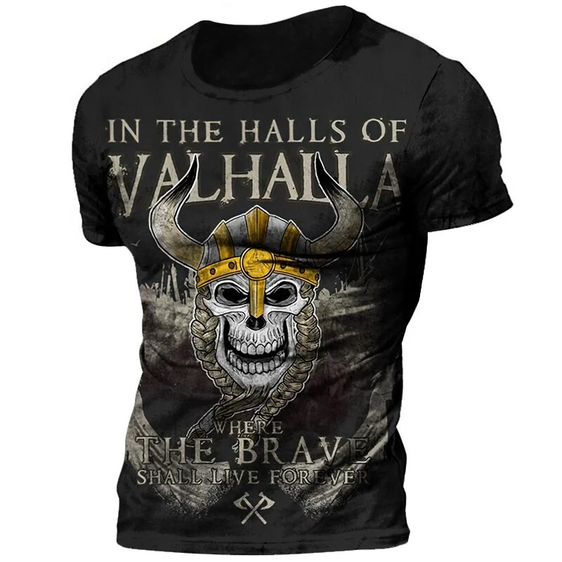 Vikings Herren Tattoo 3D T-Shirt Rundhals Unisex Sommer Streetwear