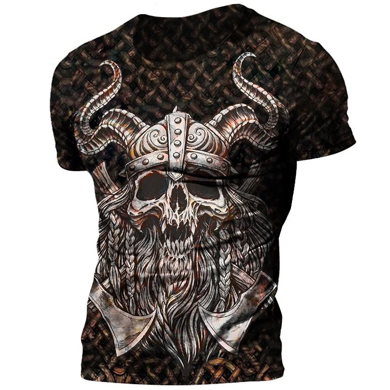 Vikings Herren Tattoo 3D T-Shirt Rundhals Unisex Sommer Streetwear