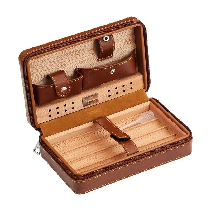 COHIBA Leder Reise Humidor Zigarre Box Zeder Holz Tragbare