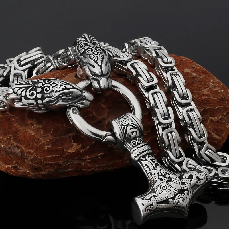 Thors Hammer Mjölnir Edelstahl Halskette Königskette silber gold Wikingerschmuck