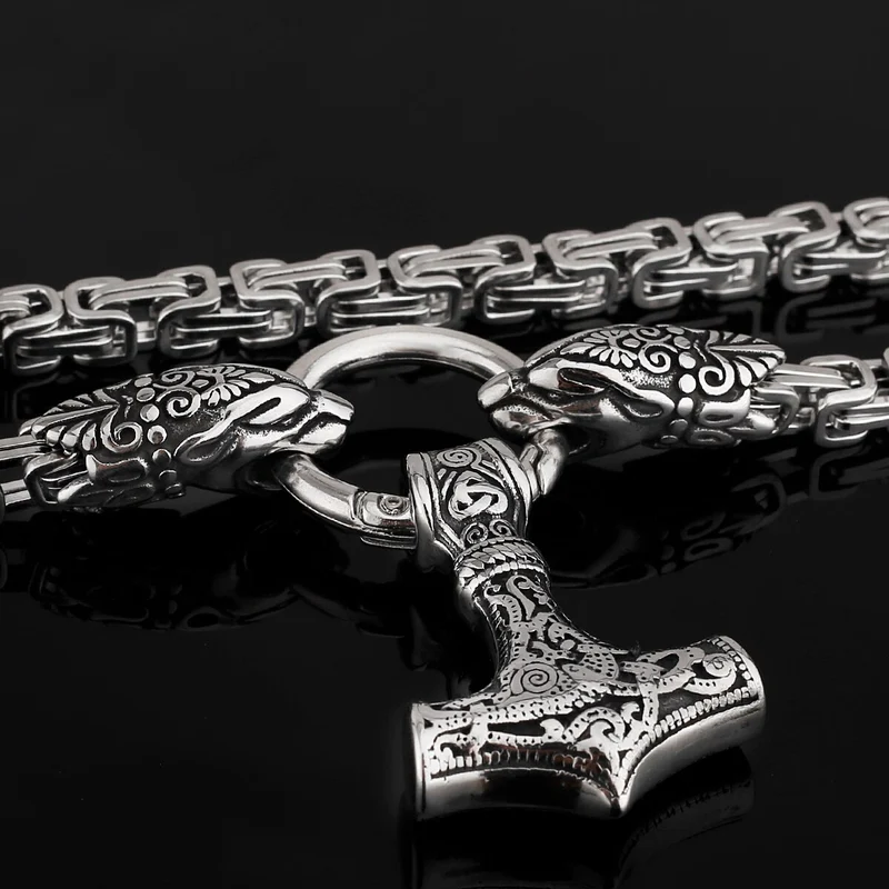Thors Hammer Mjölnir Edelstahl Halskette Königskette silber gold Wikingerschmuck