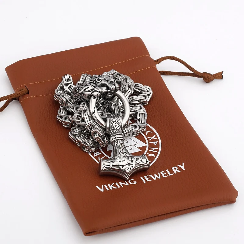 Thors Hammer Mjölnir Edelstahl Halskette Königskette silber gold Wikingerschmuck