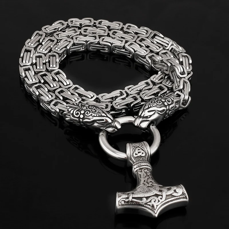 Thors Hammer Mjölnir Edelstahl Halskette Königskette silber gold Wikingerschmuck