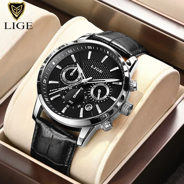 Herren Armbanduhr Silber Schwarz Edelstahl Fashion Luxus Chronograph Business