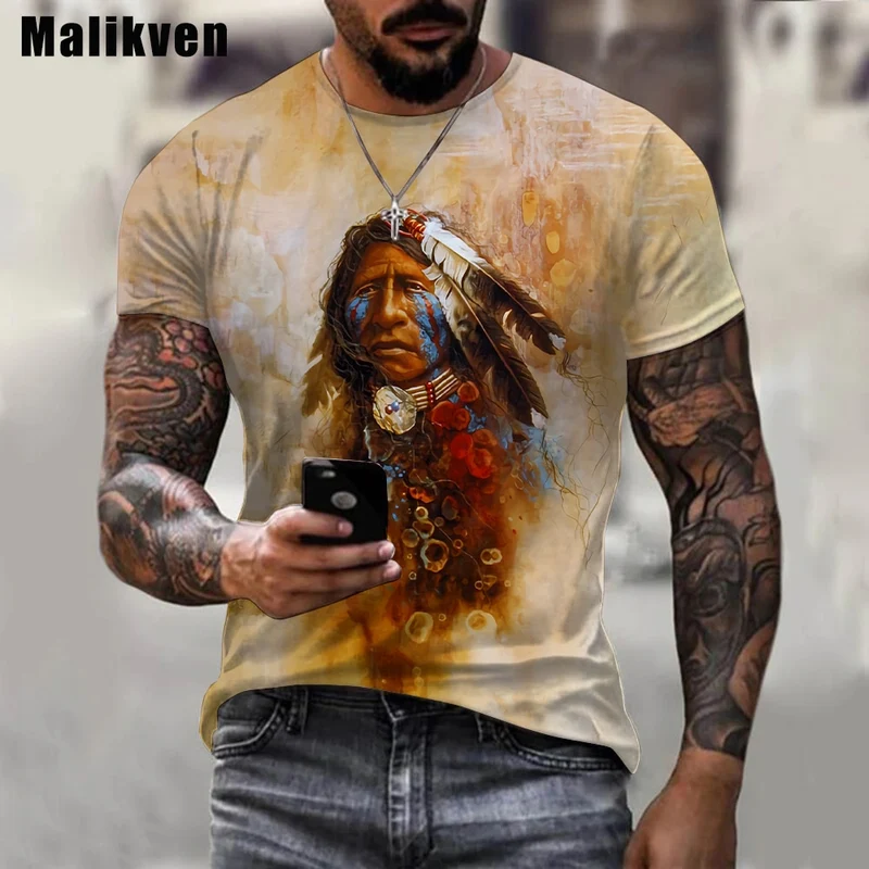 Herren Indianer 3D T-Shirt Rundhals Unisex Sommer Streetwear