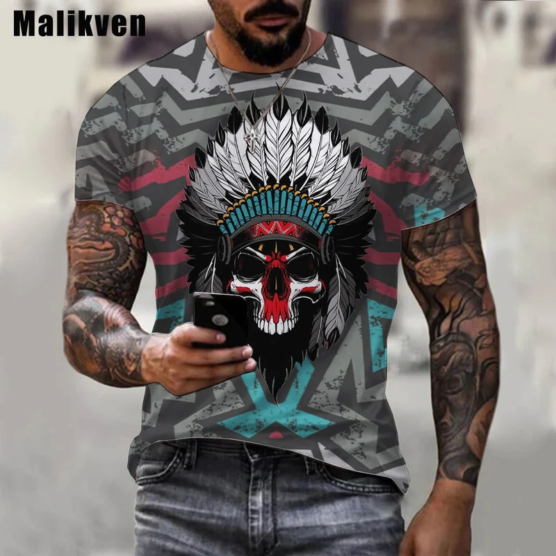 Herren Indianer 3D T-Shirt Rundhals Unisex Sommer Streetwear