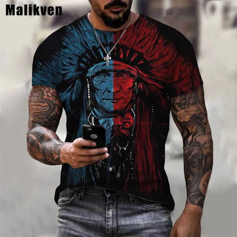 Herren Indianer 3D T-Shirt Rundhals Unisex Sommer Streetwear