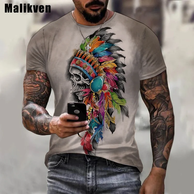 Herren Indianer 3D T-Shirt Rundhals Unisex Sommer Streetwear