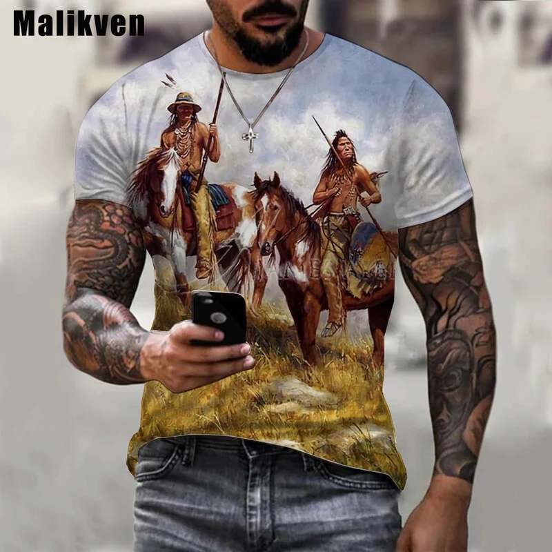 Herren Indianer 3D T-Shirt Rundhals Unisex Sommer Streetwear