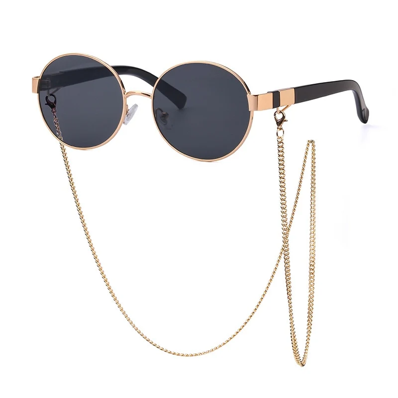 SHAUNA Runde Damen Luxus Sonnenbrille Fashion Metallkette Farbverlauf UV400