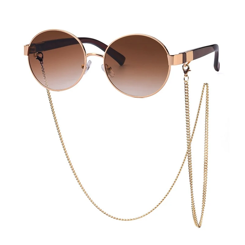 SHAUNA Runde Damen Luxus Sonnenbrille Fashion Metallkette Farbverlauf UV400
