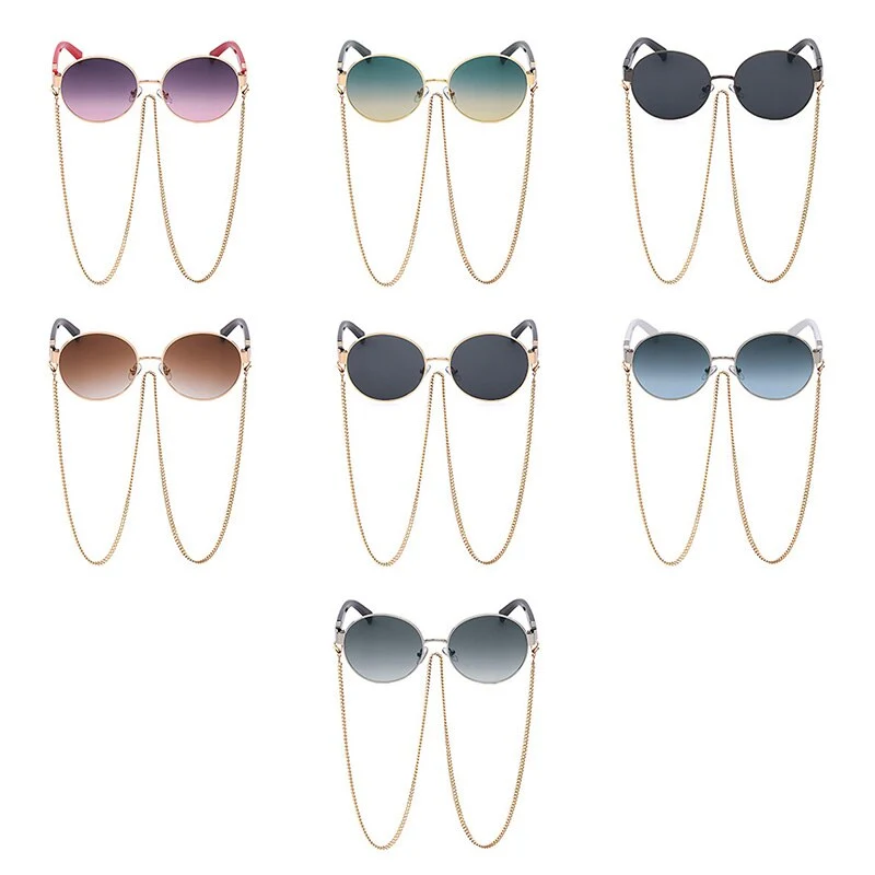 SHAUNA Runde Damen Luxus Sonnenbrille Fashion Metallkette Farbverlauf UV400