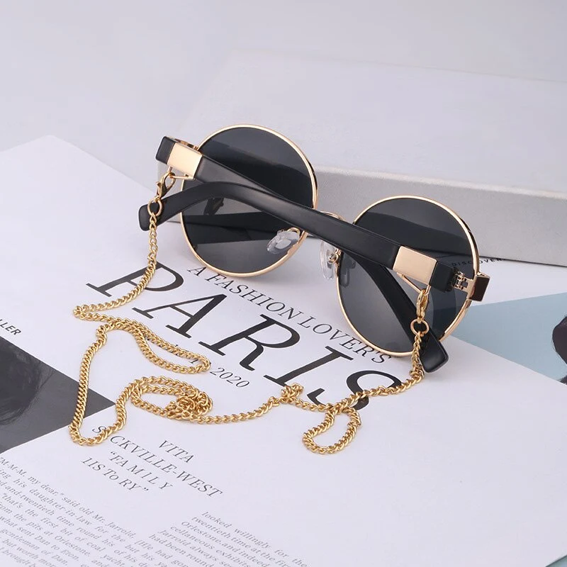 SHAUNA Runde Damen Luxus Sonnenbrille Fashion Metallkette Farbverlauf UV400