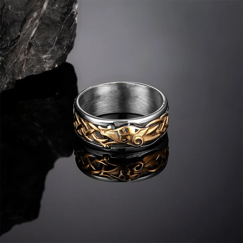 Herren Wikinger Runen Ring Edelstahl Nordische Mythologie Odin Gothic