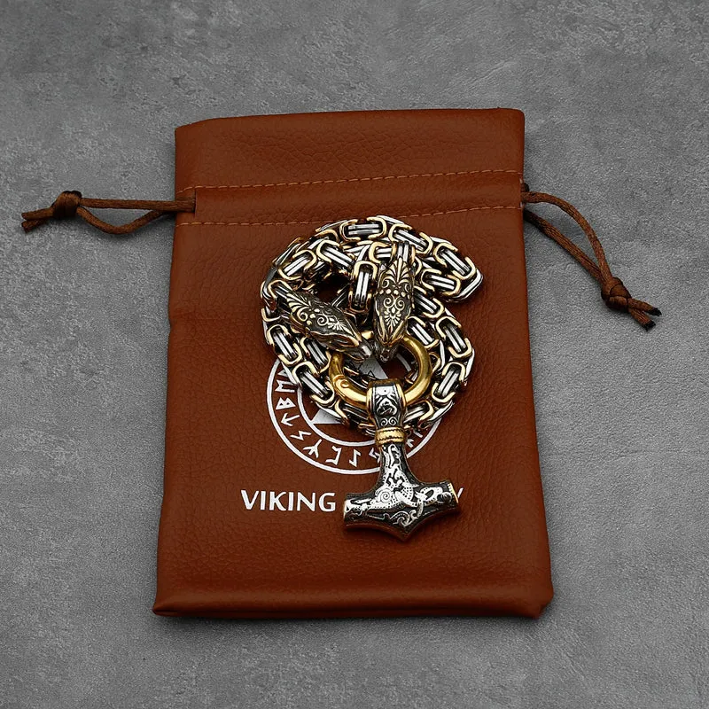 Thors Hammer Mjölnir Edelstahl Halskette Königskette silber gold Wikingerschmuck