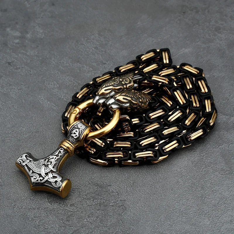 Thors Hammer Mjölnir Edelstahl Halskette Königskette silber gold Wikingerschmuck