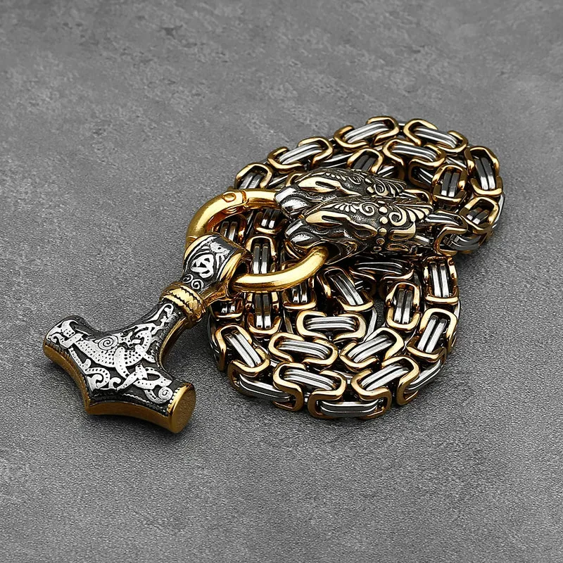 Thors Hammer Mjölnir Edelstahl Halskette Königskette silber gold Wikingerschmuck