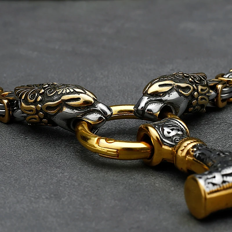 Thors Hammer Mjölnir Edelstahl Halskette Königskette silber gold Wikingerschmuck