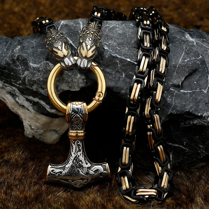 Thors Hammer Mjölnir Edelstahl Halskette Königskette silber gold Wikingerschmuck