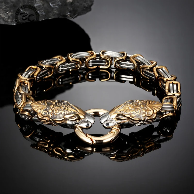 Herren Armband Königskette Edelstahl Wikinger Armreif Drachenkopf Armkette