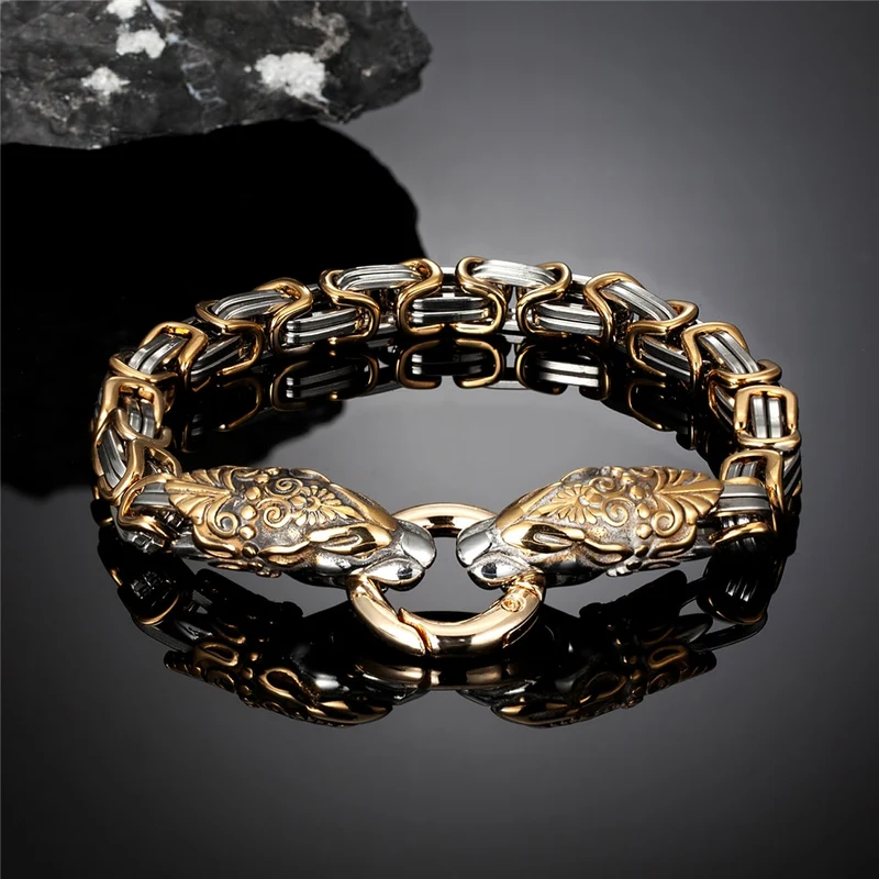Herren Armband Königskette Edelstahl Wikinger Armreif Drachenkopf Armkette