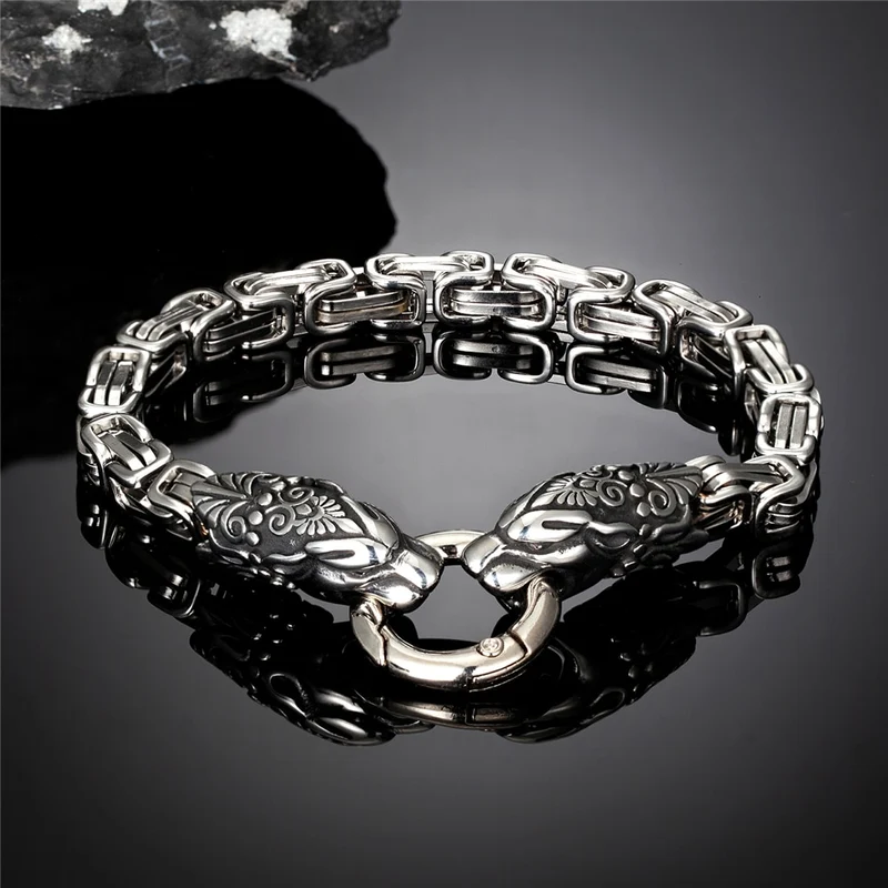 Herren Armband Königskette Edelstahl Wikinger Armreif Drachenkopf Armkette