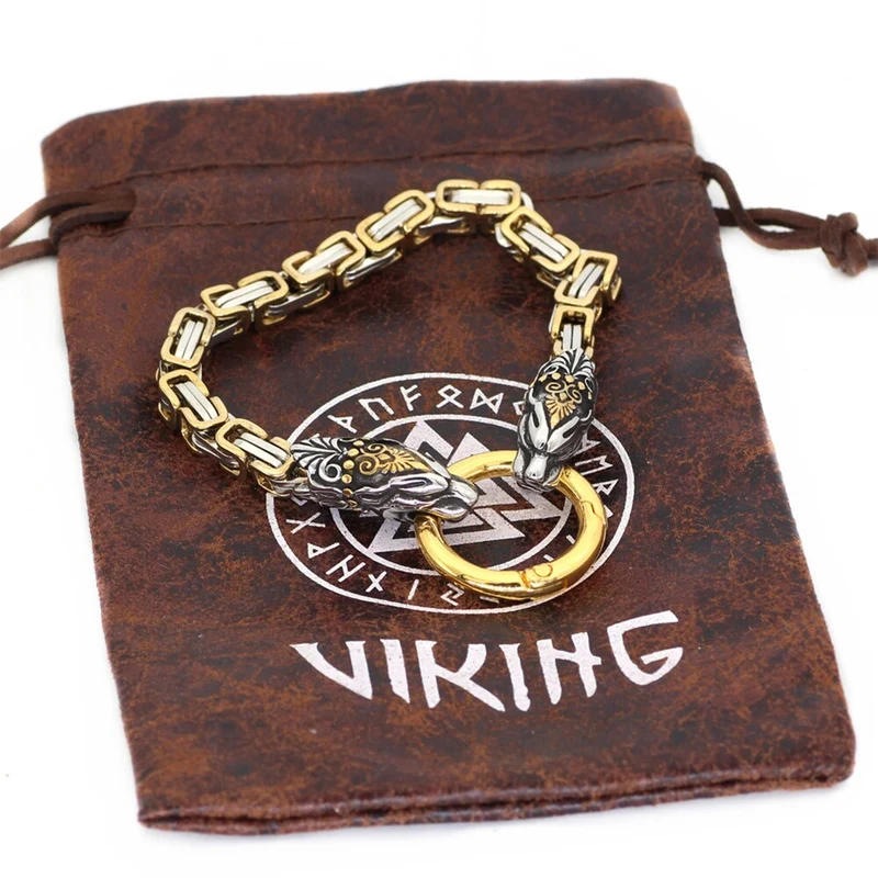 Herren Armband Königskette Edelstahl Wikinger Armreif Drachenkopf Armkette