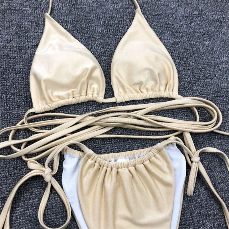 Damen Micro Bikini Set BH Gepolstert Brasilianischer Badeanzug Bademode Strand